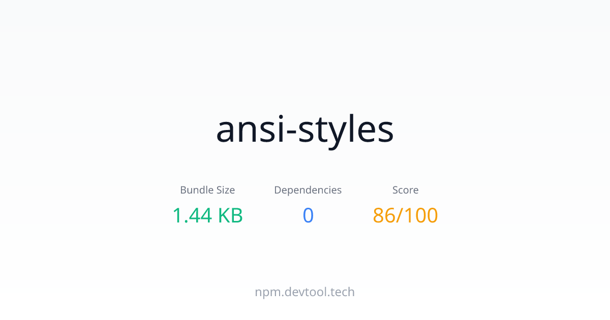 ansi-styles - Size, Dependencies & Analysis | DEVTOOL.TECH