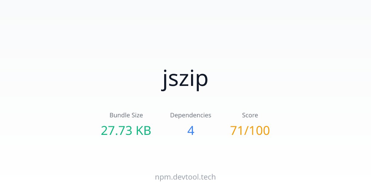 jszip - Size, Dependencies & Analysis | DEVTOOL.TECH