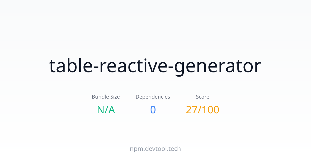 table-reactive-generator - Size, Dependencies & Analysis | DEVTOOL.TECH